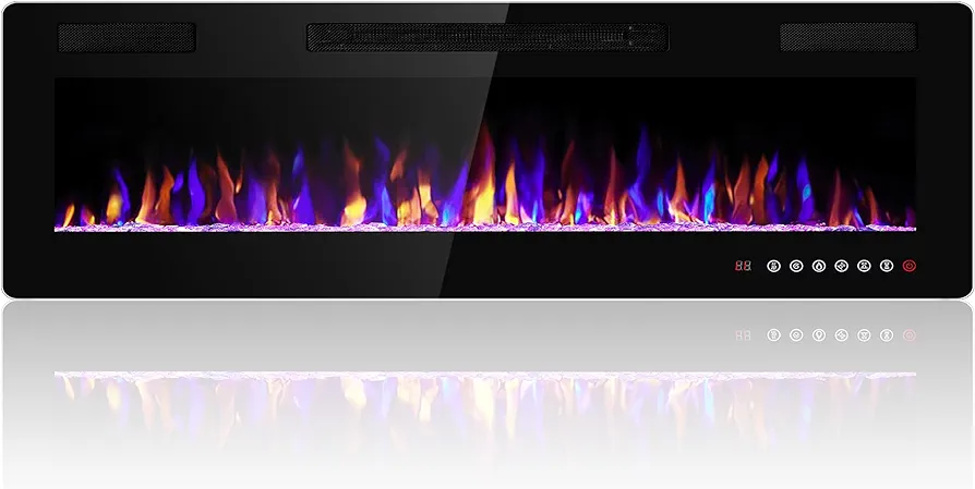 50 inches Electric Fireplace Recessed and Wall Mounted Electric Fireplace, Fireplace Heater and Linear Fireplace, with Timer, Remote Control, Adjustable Flame Color, 750w/1500w, Black