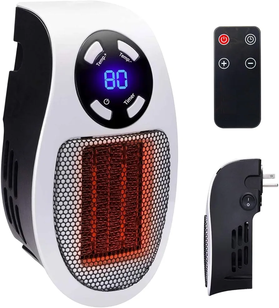 350W&450W Space Heater, Remote Wall Outlet Electric Space Heater as Seen on TV with Adjustable Thermostat and Timer and Led Display, Compact for Office Dorm Room