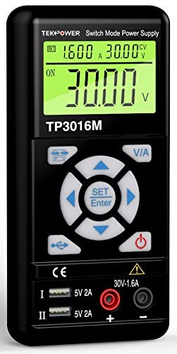 Tekpower TP3016M Portable Handheld Variable DC Power Supply with USB Port, 0.3V - 12V @ 0-3.75A or 0.3V-30V@ 1.6A with VC and CC Control, Upgraded TP3005D,HY3005, Mastech