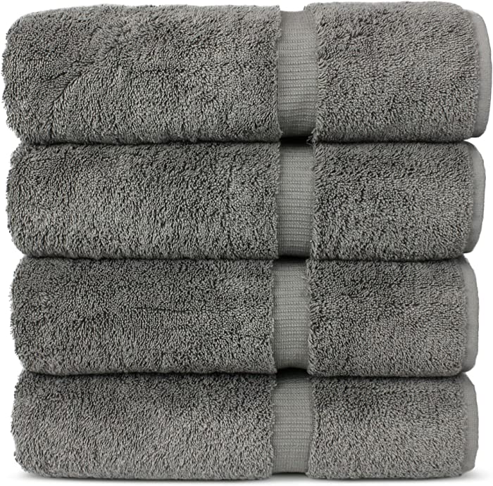 Luxury Hotel & Spa 100% Cotton Premium Turkish Bath Towels, 27" x 54'' (Set of 4, Gray)