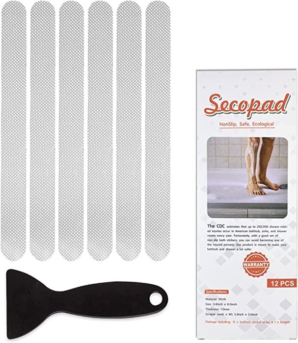 Secopad Anti Slip Shower Stickers 24 PCS Safety Bathtub Strips Adhesive Decals with Premium Scraper for  Bath Tub Shower Stairs Ladders Boats