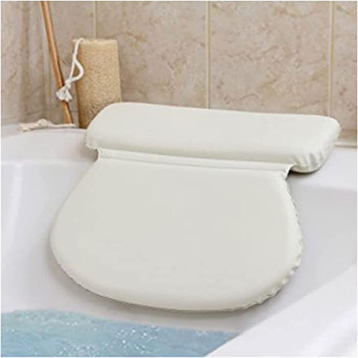 XXIOJUN Premium Waterproof Bath Pillow Cushion，with Non-Slip Suction Cups Ergonomic Home Spa Headrest，for Hot Tub, Jacuzzi, Bathtub and Spa (Color : White, Size : 31x36cm)