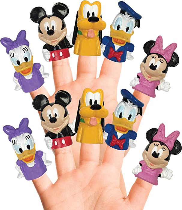 Disney Mickey Mouse & Friends Bath Finger Puppets, 10 Pc - Bath Toys, Easter Basket Fillers, Easter Gifts