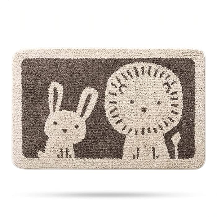 Cute Bath Rug Non Slip Soft Microfibers 15.7 x 23.6 Shaggy Bath Mat for Bathroom Rug Kids Machine Washable Water Absorbent Carpet, Rabbit and Tiger