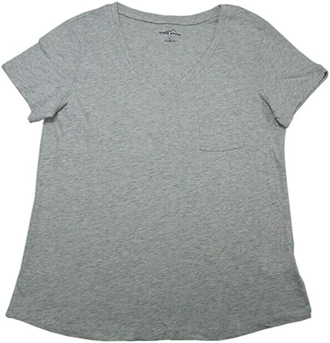 Eddie Bauer Women's V-Neck T-Shirt with Chest Pocket, Light Heather Grey