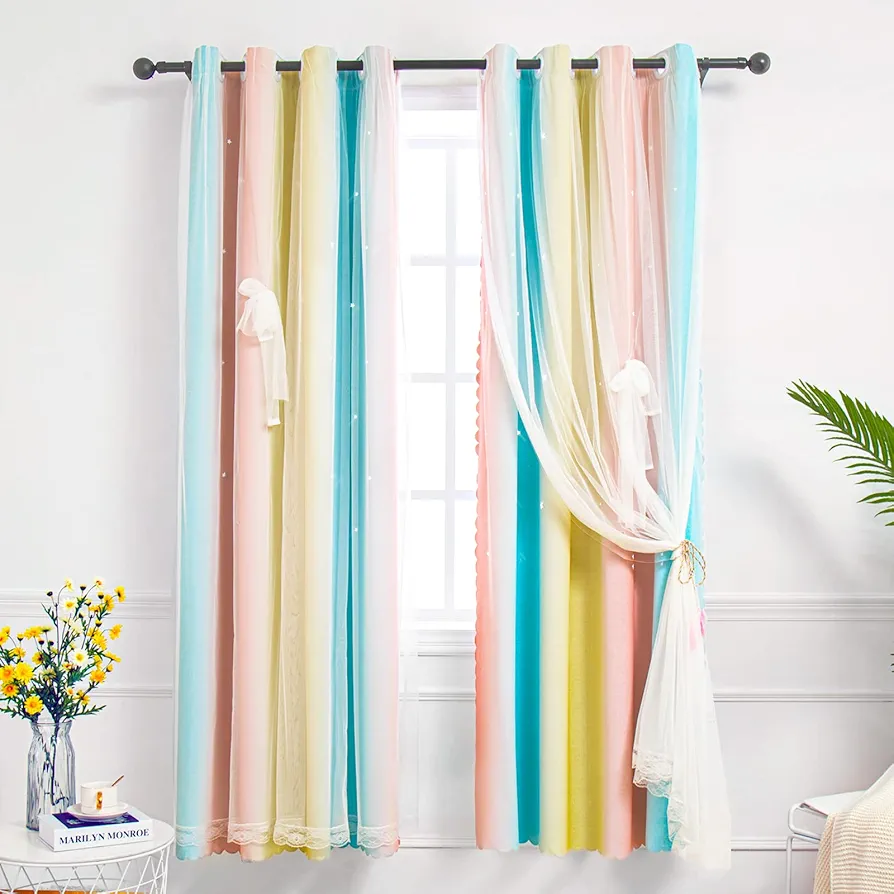 Curtains for Girls Bedroom Kids Curtains Rainbow Curtains Girls Curtains Star Curtains Princess Room Decor for Daughter Bedroom Window