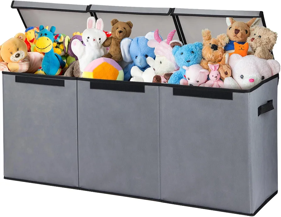 Fixwal Toy Box for Boys - Extra Large Toddler Toy Box Kids Toy Chest, Toy Box for Living Room Area, Collapsible Removable Divider for Nursery Playroom Bedroom Closet, 36"x12.6"x16" (Grey)