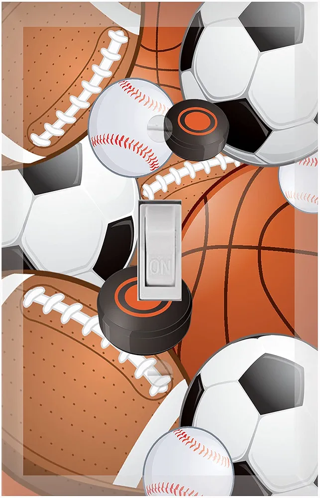 Kids Sports Decor Light Switch Cover Plate Soccer, Football, Baseball, Hockey Decorative Nursery Teen Toddler Room Bedroom Bathroom Playroom DIY Wall Decoration (Sports)