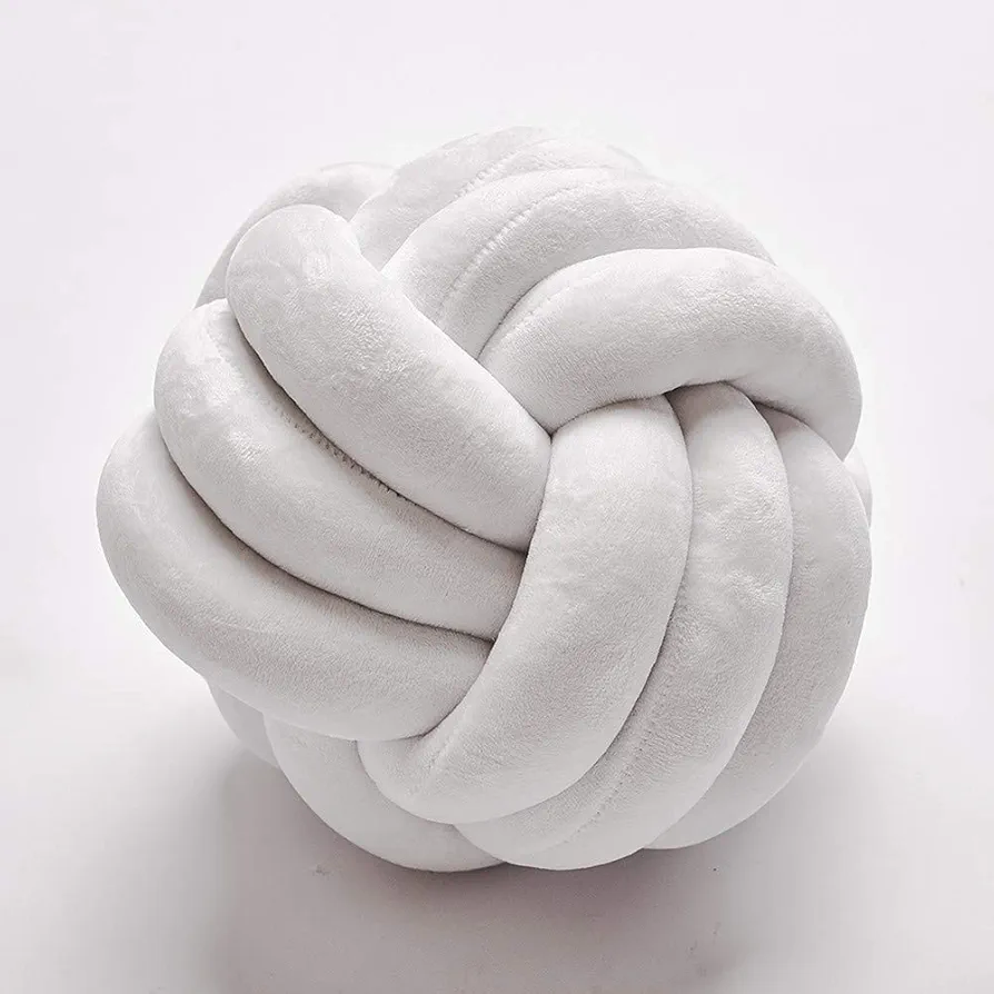 Knot Ball Throw Pillow Plush Toy Household Decoration Bed Room Office Sofa Couch Decor Simple Knotted Pillow 3-Strand Cotton Ropes Weaving (13.8", White)