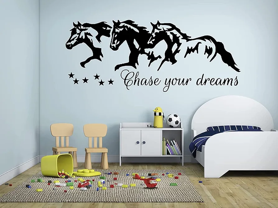 Chase Your Dreams W Horses and Stars Decal Wall Vinyl Sticker 26 inch x 60 inch Stickers Nighttime Wish Barrel Racing Paint Running Art Living Room Kids Bedroom Decor Nursery Gift (113392)