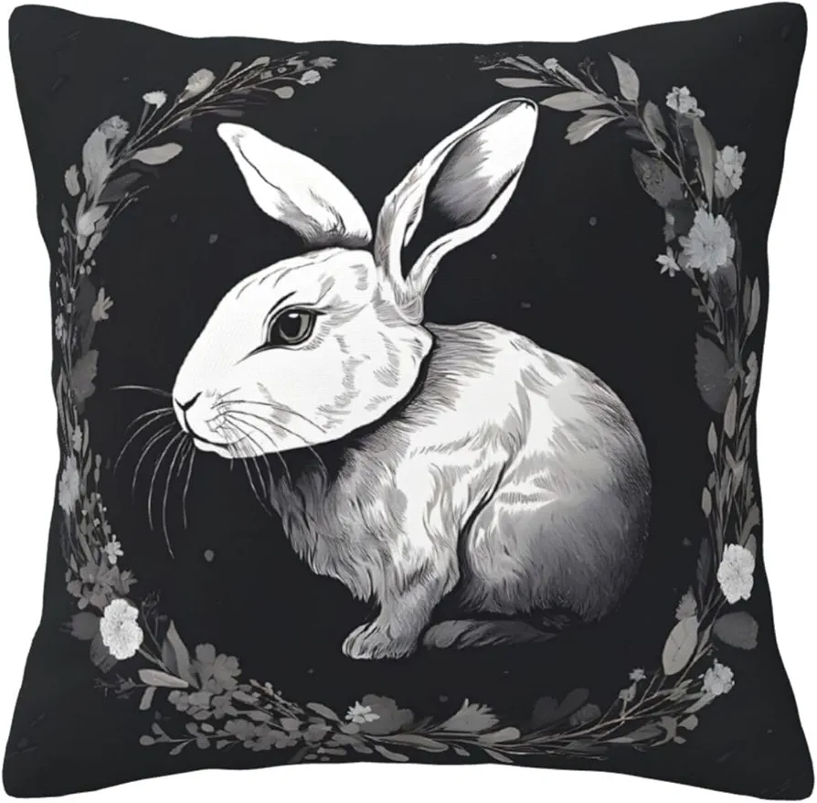 Decorative Throw Pillow Covers 20 x 20 Outdoor Sofa Couch Pillow Covers Pillowcases for Farmhouse/Apartment/Living Room Decor and Accessories - Cute White Rabbit