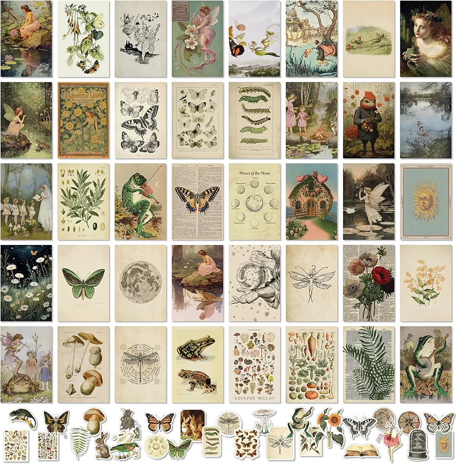 97 Decor Vintage Fairycore Decor - 40 Pcs Fairy Wall Decor Aesthetic, Cottagecore Wall Art Fairy Core Collage Kit, Fairy Art Prints Cottagecore Pictures, Earthy Fairy Decor for Bedroom Home (4x6)