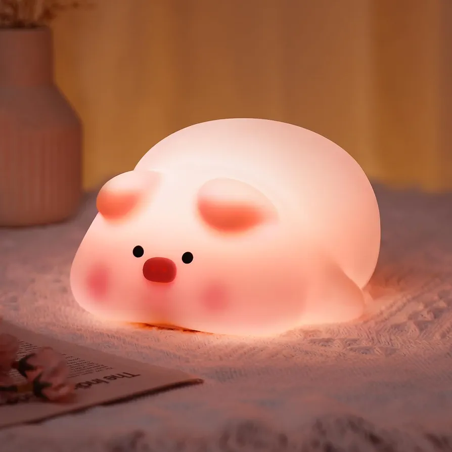 Night Light for Kids Bedroom Cute Piggy Lamp, Silicone Dimmable Nursery Nightlight LED Rechargeable Bedside Touch Lamp, Kawaii Toddler Baby Room Decor, Fun Gifts for Women Teen Boy Girls