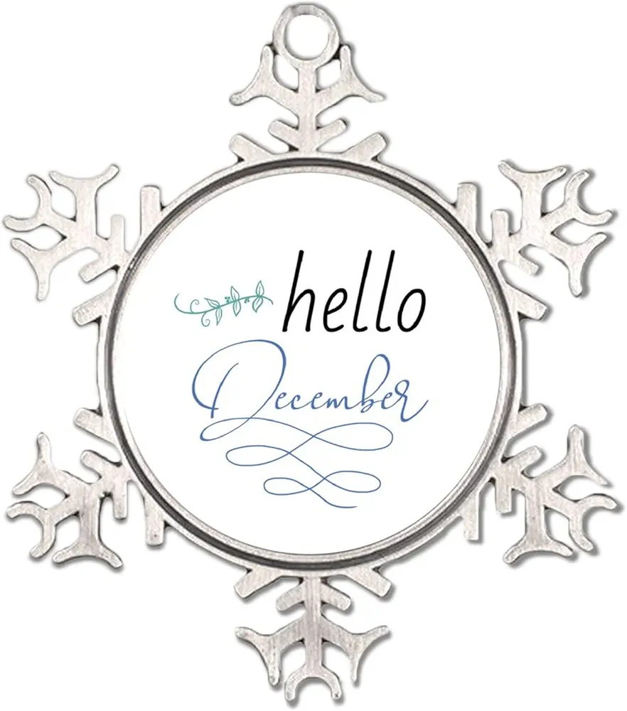 3" Metal Snowflake Ornament Hello December Christmas Tree Pendant Hanging Seasonal Holiday Decoration for Home Farmhouse Room Door Christmas Decor Hanging Souvenir New Year Gift