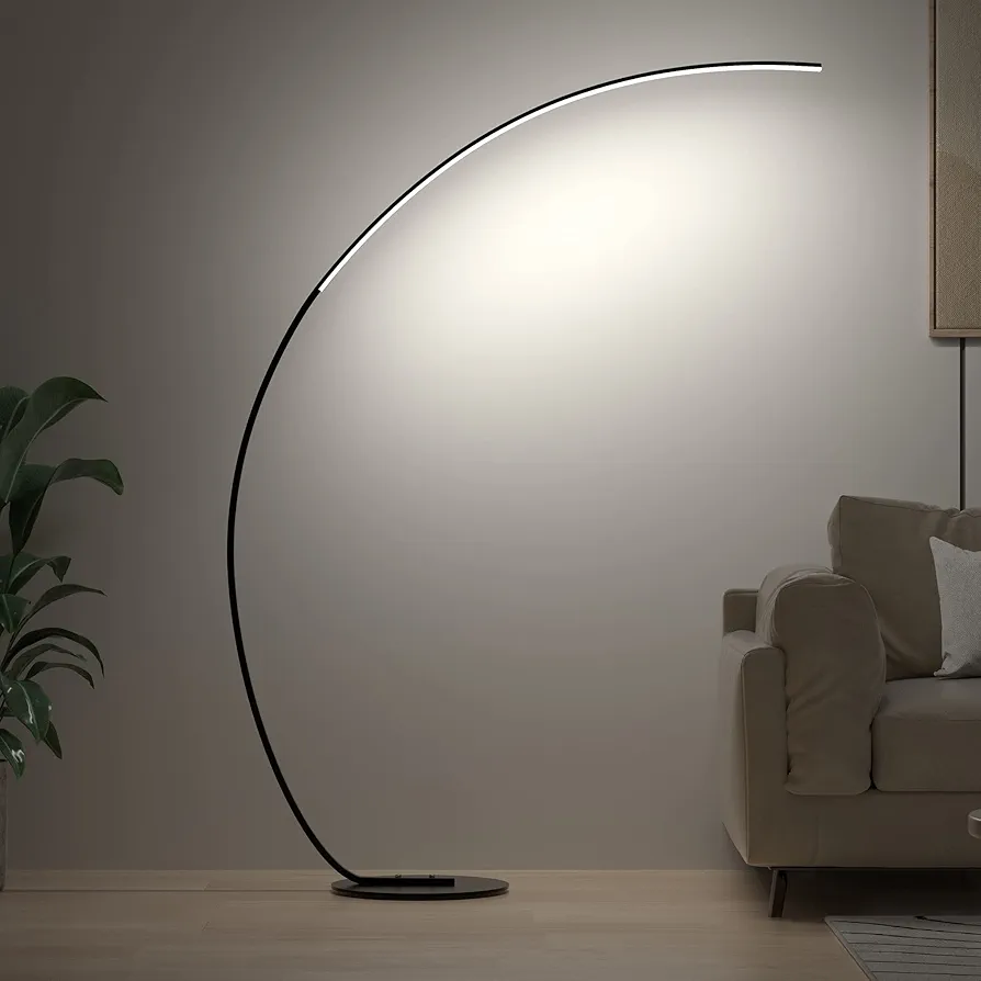 E.P. Light RGBW Modern 69.99 inch Arched Standing Reading Floor Lamp with Remote - Dimmable Black Led Color Changing Curved Ambient Lighting for Bedroom and Living Room