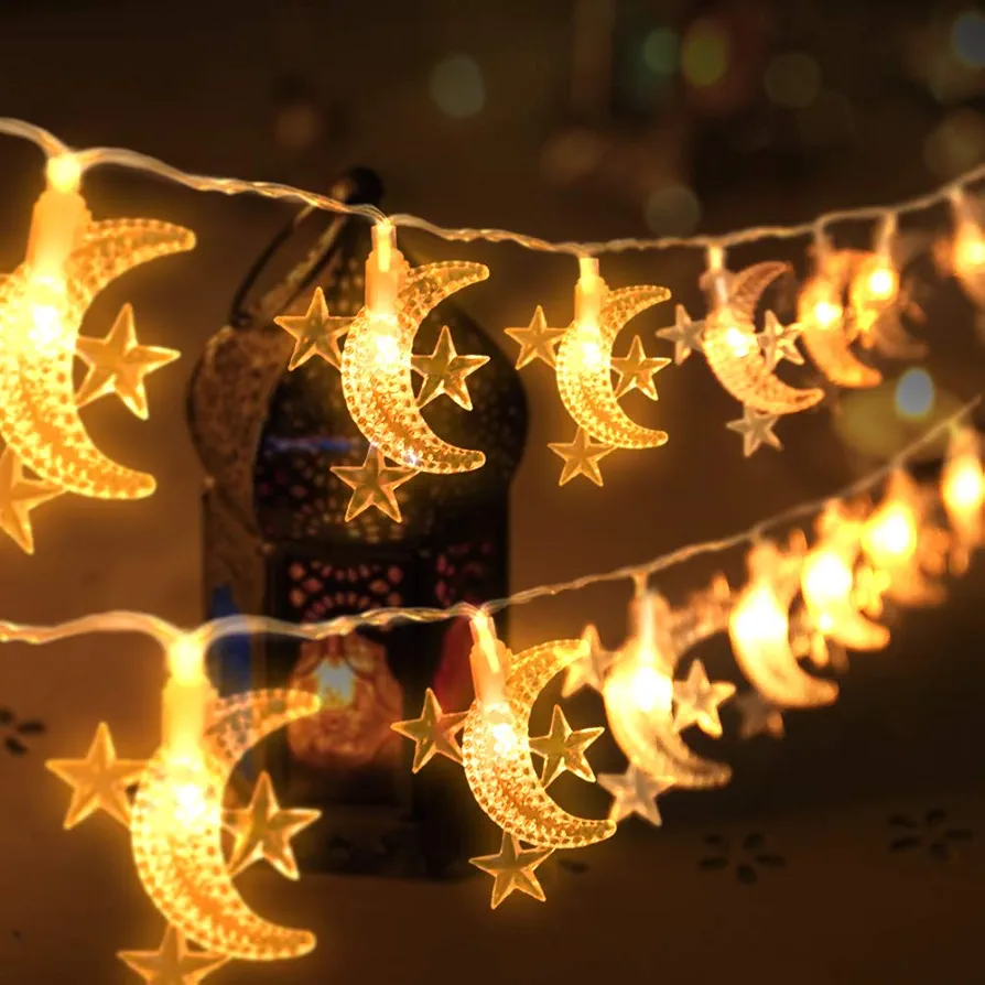 AceList 40 LED Ramadan Décor Star&Moon String Lights for Crescent Party, Wedding, Christmas, Thanksgiving, Suitable for Rooms, Dorm, Living Rooms