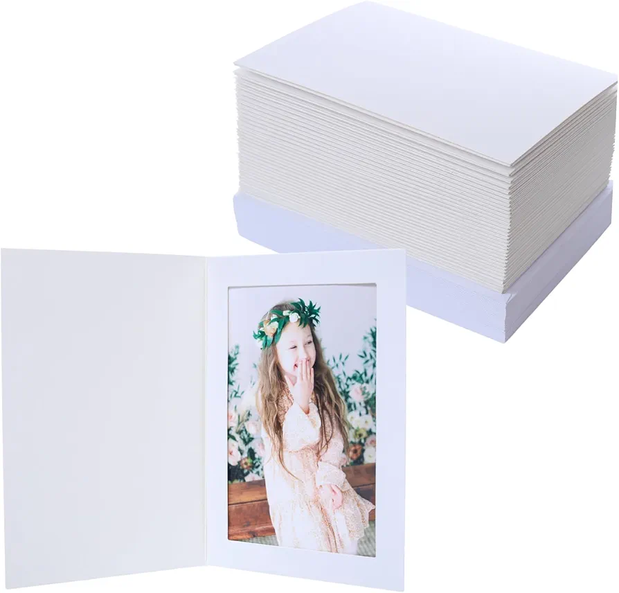 4x6 Photo Folder with Envelopes, Photo Insert Notecards Cardboard Picture Frame Paper Picture Frames, Great for Classroom DIY Graduation Wedding (100 Pack, White)