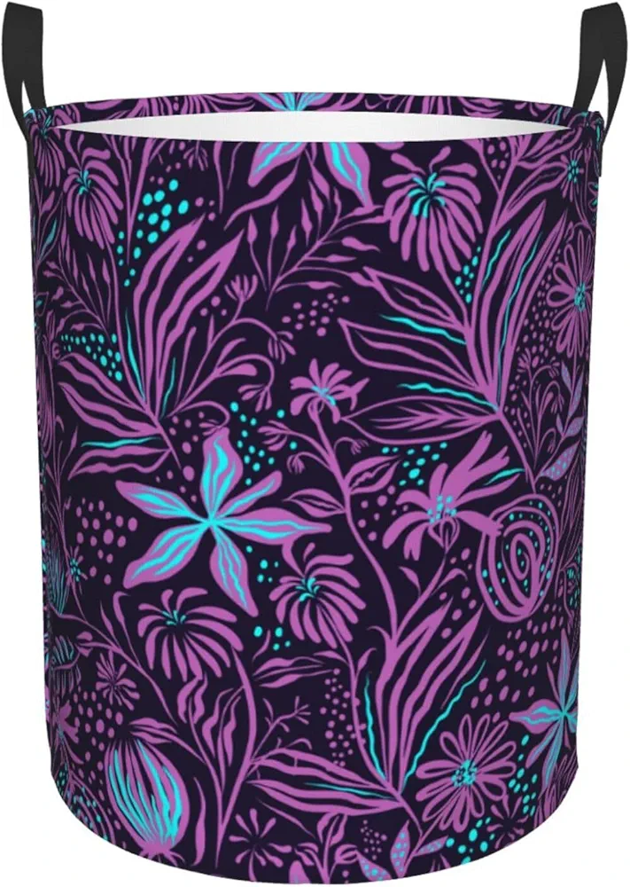 itin Laundry Basket Hamper, Waterproof Fashionable Purple Leaves Clothes Hamper Storage Baskets with Handles for Laundry Room Bathroom Bedroom Living Room Car, S-40L