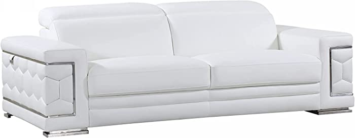 Blackjack Furniture Usry Italian Leather Upholstered Living Room Sofa, Pure White