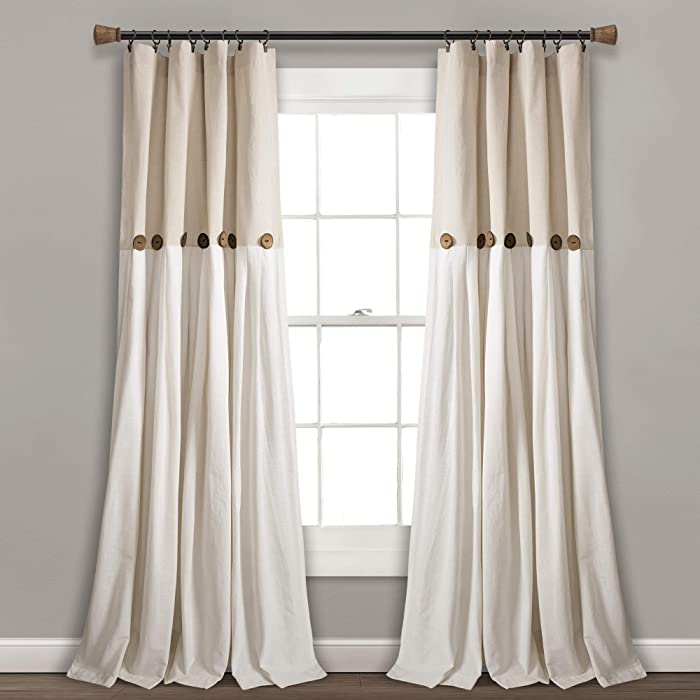 Lush Decor Linen Button Window Curtain Single Panel, 95" x 40"