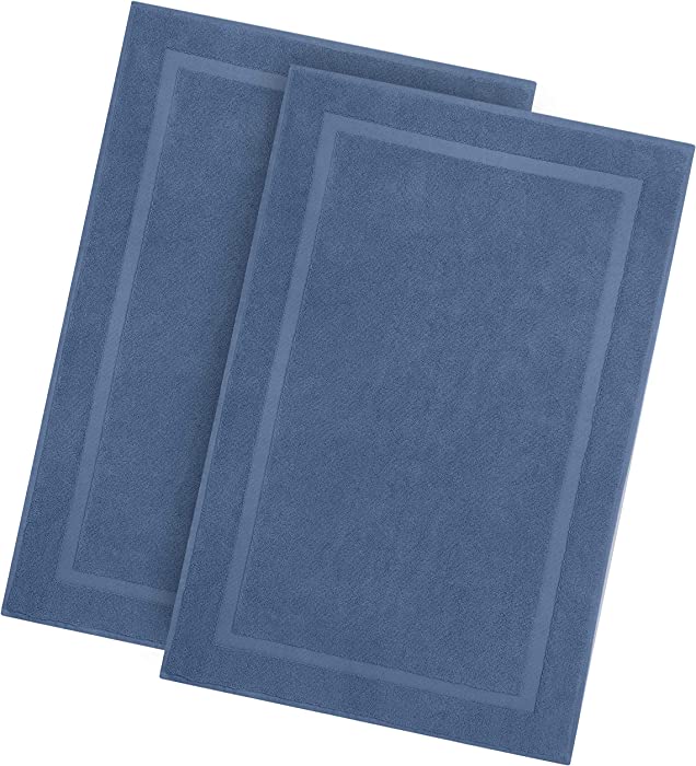 COTTON CRAFT Bath Mats 2 Pack Azure Blue - Premium Ringspun 2 Ply Cotton - Highly Absorbent Low Lint Heavyweight 1000 GSM Hotel Spa Shower Bathroom Step Out Tub Mat - 21x34 Inch- Not a Bathroom Rug