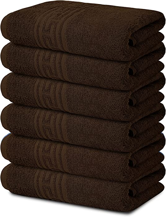 STF Linen Bath Towel 100% Cotton Towels Set 22 inch x44 Brown Pack of 6 Ultra Soft for Bathroom Gym Spa Hotel Ring Spun