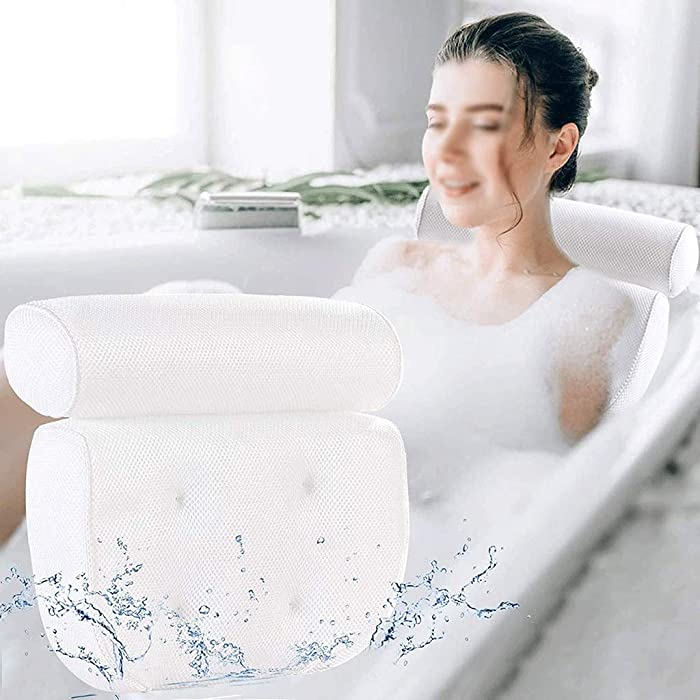 YYL Bath Pillow, 3D Air Mesh Spa Pillow with Neck Head Shoulder and Back Support Strong Suction Cups Non-Slip Spa Bathtub Mat for All Bathtub