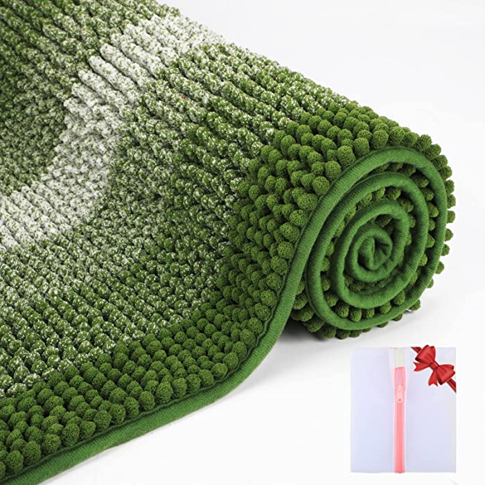 Hyhyco Green Bathroom Rugs,Bath Mat for Bathroom Non Slip,Soft Bath Rugs,Absorbent Shaggy Plush Bathroom Mat,Machine Washable & Comes with Laundry Bag(20"x 32", Green)