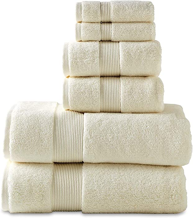 703 GSM 6 Piece Towels Set, 100% Cotton, Zero Twist, Premium Hotel & Spa Quality, Highly Absorbent, 2 Bath Towels 30” x 54”, 2 Hand Towel 16” x 28” and 2 Wash Cloth 12” x 12”. Ivory Color