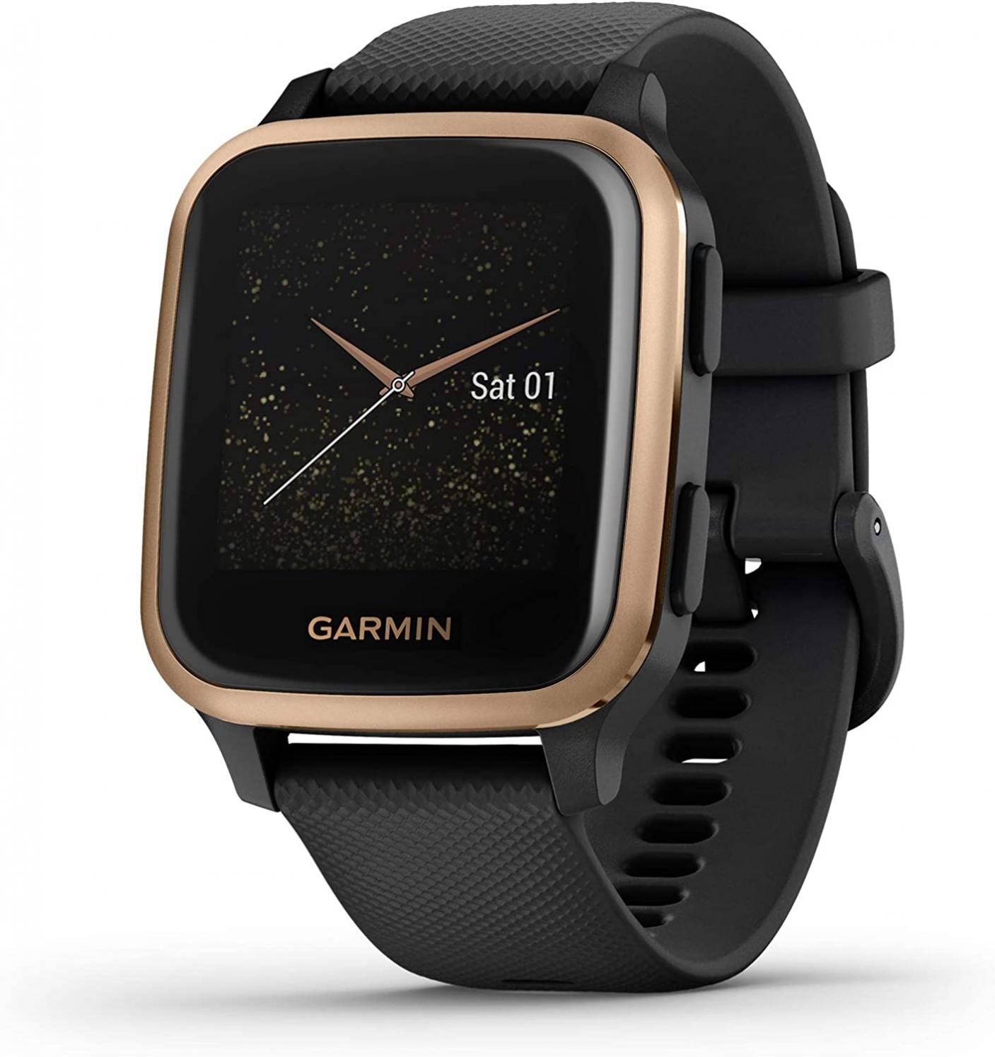 Garmin Venu Sq Music Amazon Exclusive GPS Smartwatch with All-Day Health Monitoring and Fitness Features, Built-in Sports Apps and More, Black with Rose Gold Bezel