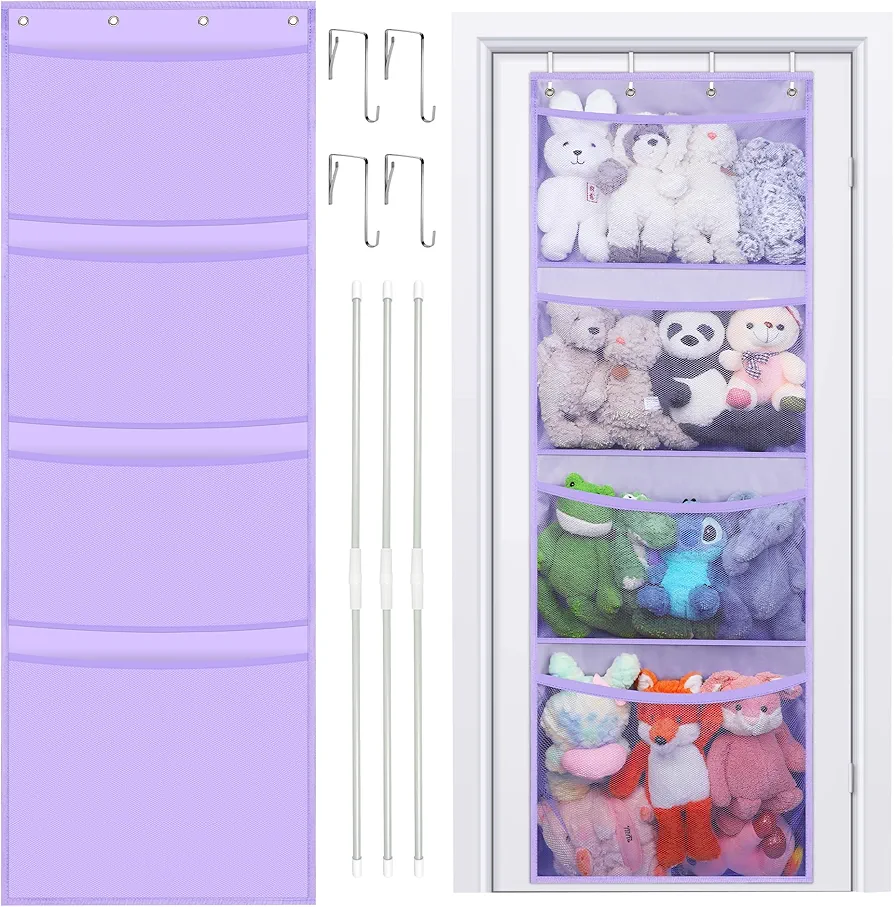 Stuffed Animal Storage Ideas, Over The Door Stuffed Animal Holder for Stuffie Storage, Large Mesh Hanging Plushies Toy Organizer for Kids Room