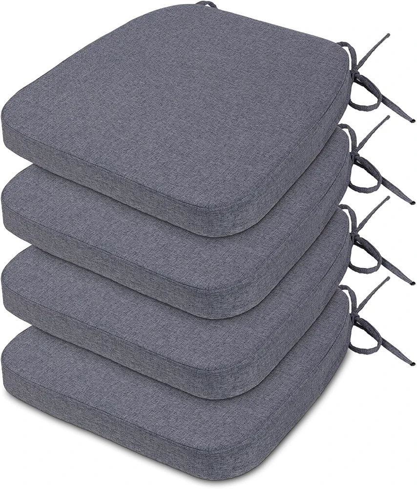 Millsilo D-Shaped Chair Cushions for Dining Chairs with Ties and Removable Cover, 2" Thick Dining Kitchen Chair Pads, Indoor Dining Room Non-Slip Backing Seat Cushions Set of 4, 16.5" x 16.2",Gray