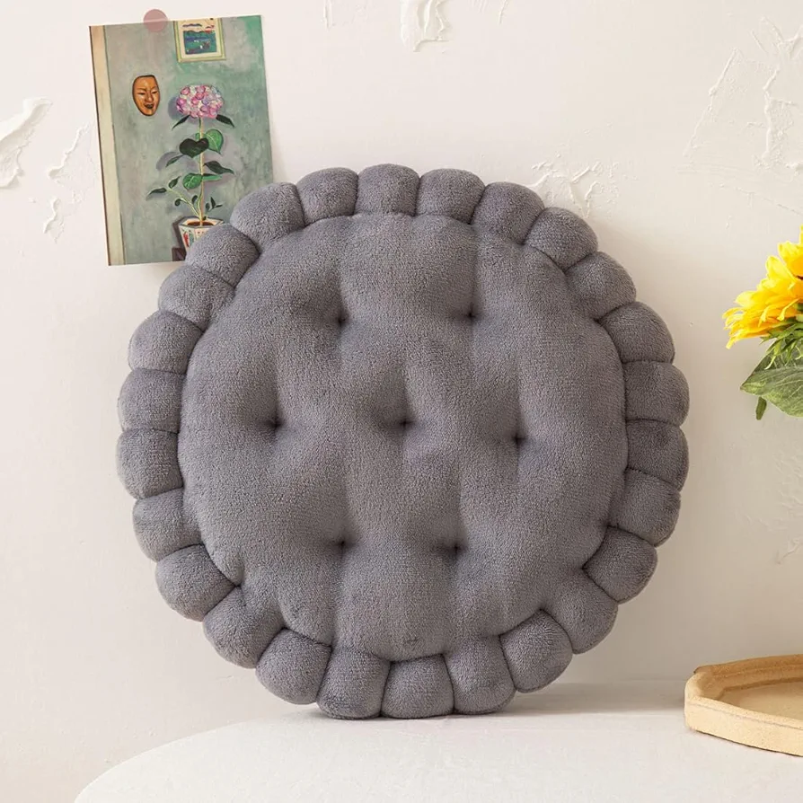 vctops Round Chair Pad Seat Cushion Solid Velvet Color Seat Pad Indoor Floor Cushion Super Soft Warm Chair Cushion Pad for Home Kitchen Dining Room Office (Grey,16")