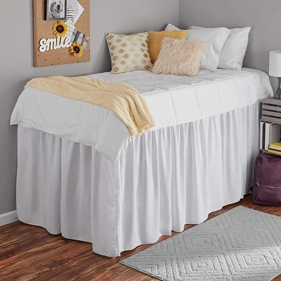 Dorm Bed Skirt Twin XL,College Dorm Room Bed Skirt,Extended Bed Skirt Dorm,Extra Long Dorm Bed Skirt Twin XL, Long Dorm Bed Skirt, White,Dorm Skirt- Twin XL / 42" Drop