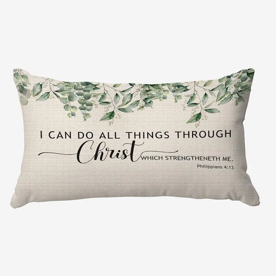 Bible Verse Christian Pillow Covers 12x20,Christian Gifts,Christian Gifts for Women Faith,Prayer Room Decor,Christian Home Room Decor, Philippians 4:13