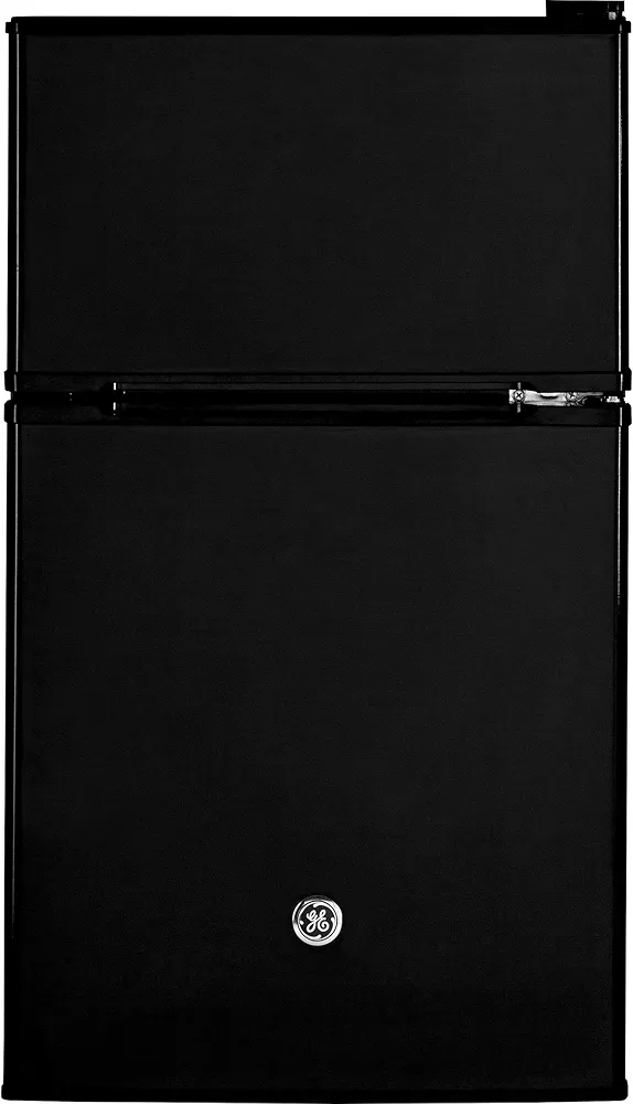 GE Mini Fridge With Freezer | 3.1 Cubic Ft. | Double-Door Design With Glass Shelves, Crisper Drawer & Spacious Freezer | Small Refrigerator Perfect for the Garage, Dorm Room, or Bedroom | Black