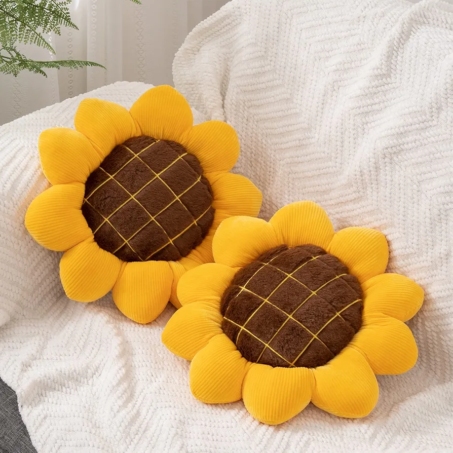 2pcs Sunflower Pillow - Sunflower Shaped Throw Pillow Cushion for Room Decor, Sunflower Plush Flower Seating Pillows Cushions for Women Bedroom Sofa Chair (15.35 INCH)