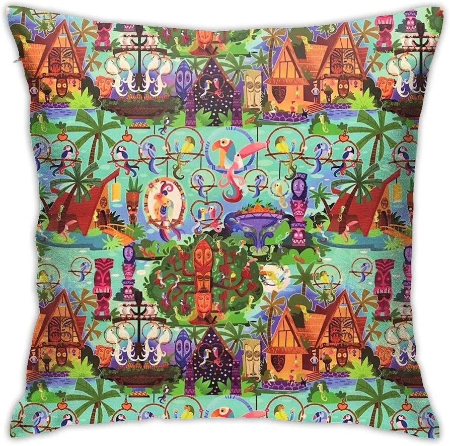 The Original Enchanted Tiki Room Collage Pillow Case Square Soft Pillowcase Throw Pillow Cover Home Decor for Living Room Sofa Car Cushion Cover 18"X 18"