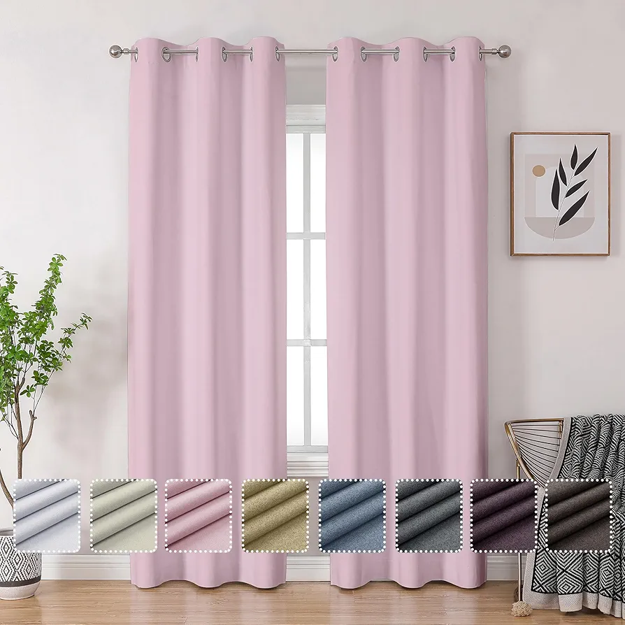 OVZME 100% Blackout Curtains 84 inch long 2 Panels Burg for Living Room, Light Pink Blackout Curtains Thermal Insulated, Noise Reducing Curtains Drapery for Girl's Bedroom (2x40Wx84L, Grommets)