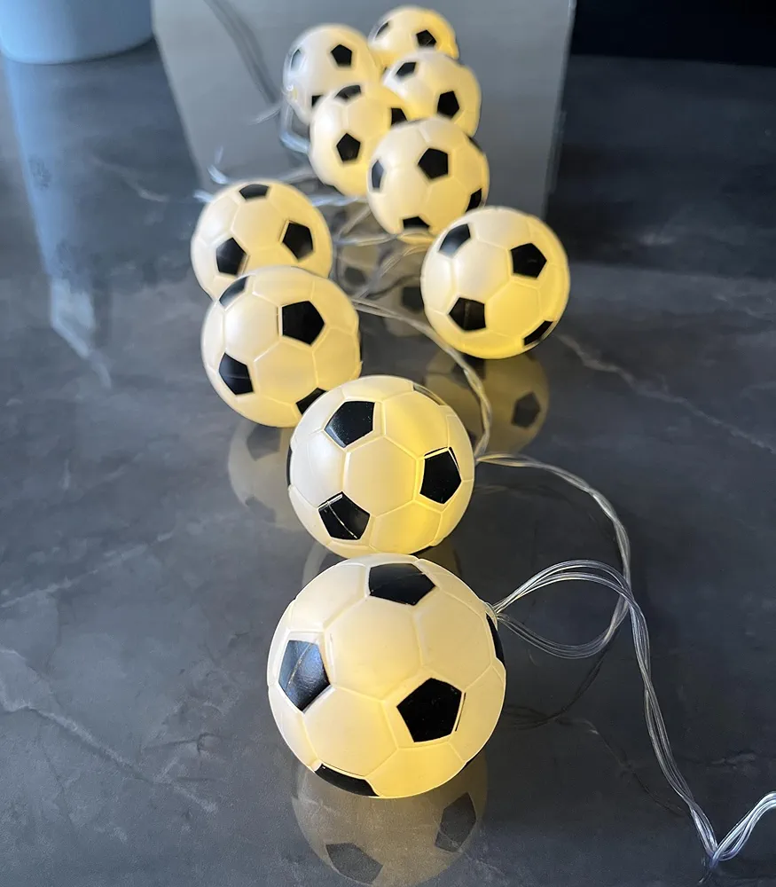 Soccer Ball String Lights for Boys Girls Bedroom,Battery Operated 5ft 10 LED Soccer Fairy Lights for Son Grandson Kids'Room Classroom Theme Party Indoor Decor Christmas Birthday Gift