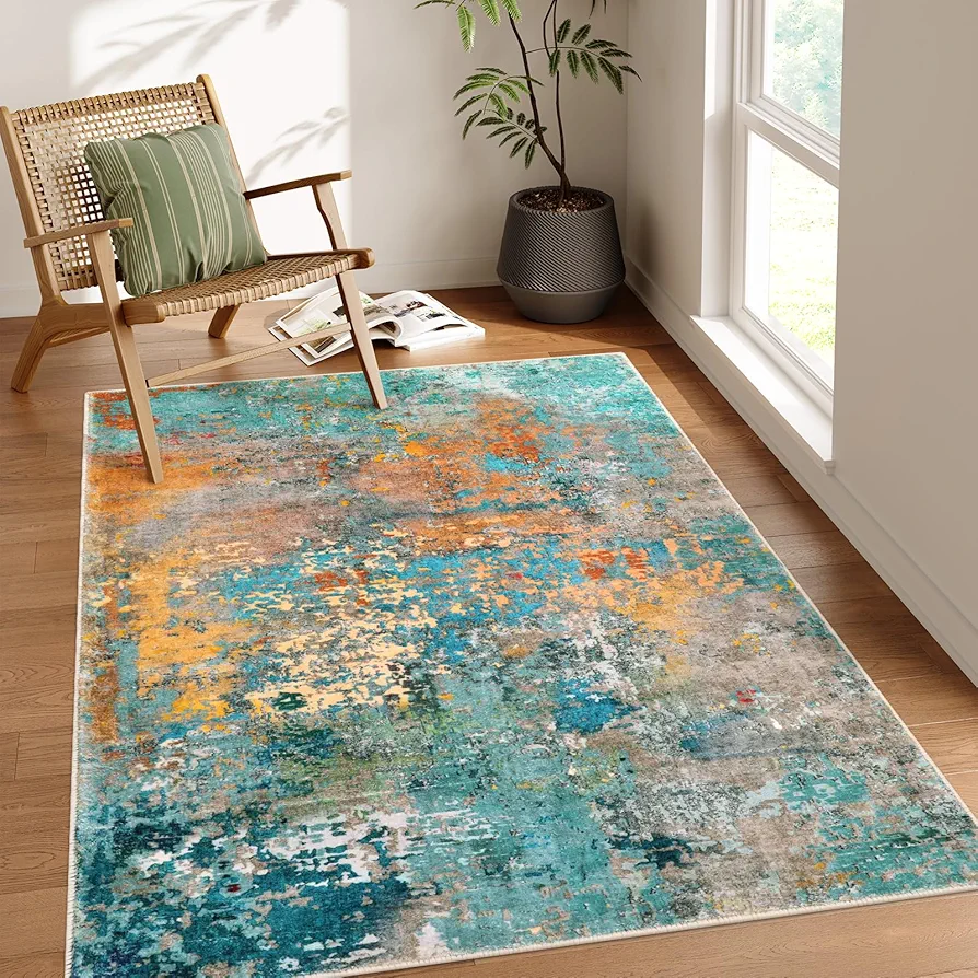 Lahome Modern Abstract Area Rug - 5x7 Large Washable Rugs for Living Room Soft Rugs for Bedroom, Colorful Non Slip Indoor Floor Throw Carpet for Apartment Bathroom Dining Room Hardwood Floor