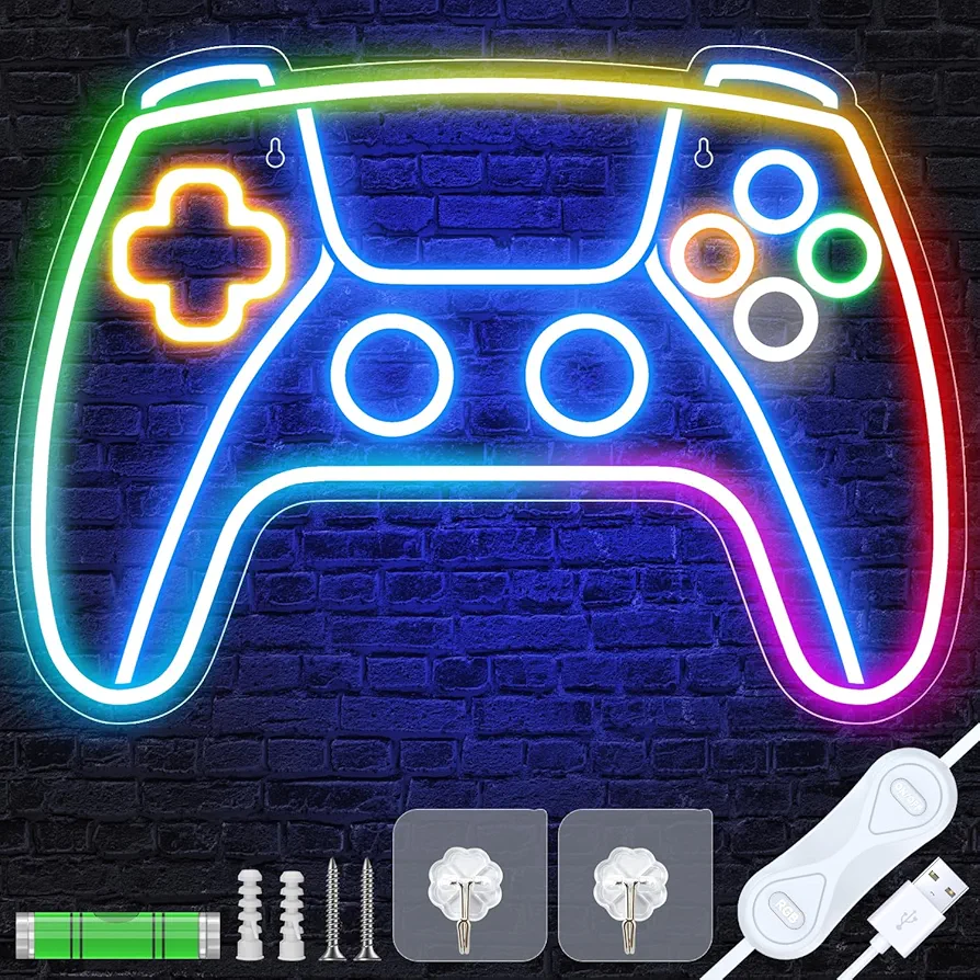 Gaming Neon Signs for Wall Decor with 9 RGB light, Gamer Neon Sign for Boys Room Decor, Gamepad Shaped LED Neon Sign for Bedroom, Neon Lights for Wall Decor for Teens, Boys, Kids