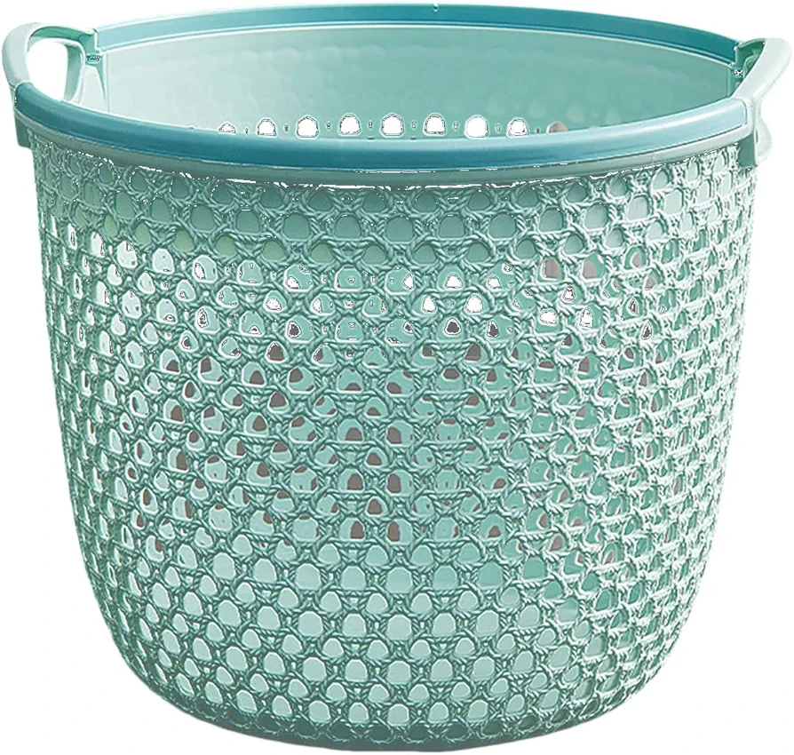 Flexible Laundry Basket with Handles,Portable Round Bin,Plastic Laundry Basket Storage Hamper Portable Round Bin Ventilated Clothes Basket Shopping Bag for Laundry (Blue)