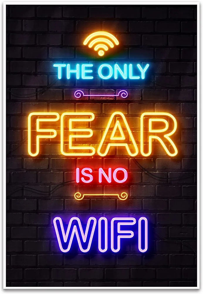 Gaming Posters for Teen Boys Room - Boys Wall Art Gamer Decor for Bedroom - Video Game Black Light Posters - Gaming Accessories for Room - Gamer Gifts - 12x18in Unframed - The Only Fear Is No Wifi