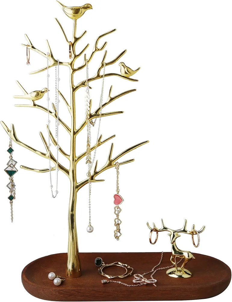 MORE&LESS Branch Jewelry Rack with deer, for Ring Earrings Necklace Bracelet,Suitable for living rooms, bathrooms,offices,etc.