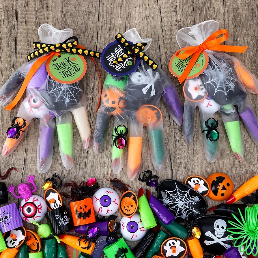 POPGIFTU 242 PCS Halloween Party Favors for Kids, DIY Gloves Stuffed Toys Bulk, Non-Candy Halloween Treat Bag Fillers, Halloween Gifts for School Classroom Prizes Kids Boys Girls Party Supplies