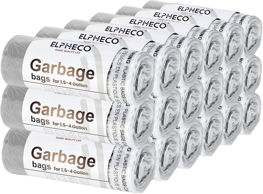 ELPHECO 2.5 Gallon Trash Bags │ 15 Liters Drawstring Garbage Bags │ Small Trash Bags For Bathroom Office Living Room Use │ Suitable For 1.5-4 Gallon Trash Can │ 18"×20" │ 180 Count / 18 Rolls │ A