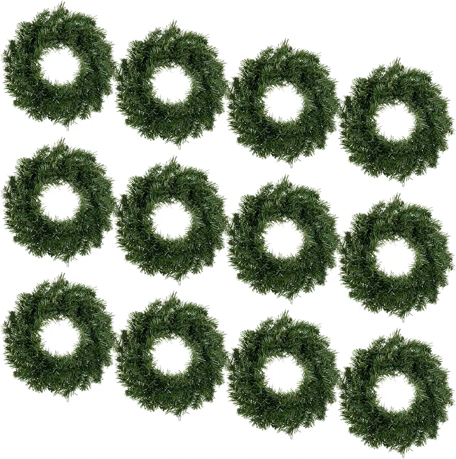 Jutom Christmas Artificial Holiday Pine Wreaths Christmas Pine Wreaths Green Wreaths for Windows Kitchen Cabinets Dining Room Chairs Holiday Tables and Other Holiday Decorations (12, 11.93 Inch)