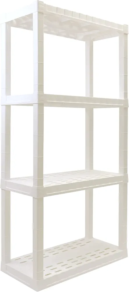 Koolatron 4-Tier Shelving Unit, 57 Fixed Height, Medium Storage Organizer for Home, Garage, Basement, Shed and Laundry Room, 14" D x 30" W x 57" H, Made with Recycled Materials, White