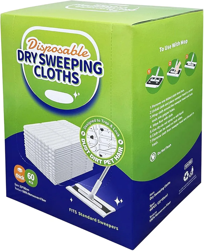 Dry Mop Refills Dry Sweeping Pad Disposable Duster Refills Mop Pads, Floor Cloth Refills for Dusters Floor Mop, 8.66inx11.81in,60 Count Dry Sweeping Cloths for Swiffer Standard Mop